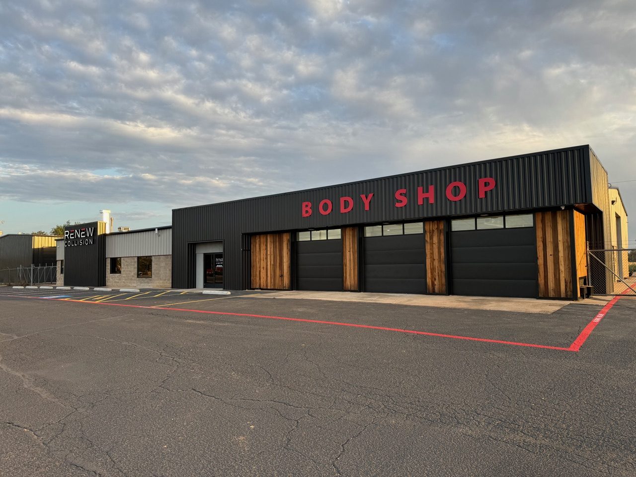 Exterior of Renew Collision's Lubbock auto body shop on 19th Street